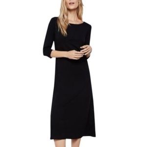 Eileen Fisher Black Midi Long Sleeve Dress L